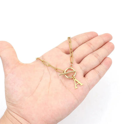 Ganelle™ Necklace with Circular Lock Closure and Initial in Paperclip Shape