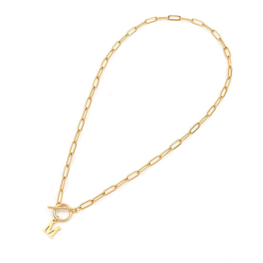 Ganelle™ Necklace with Circular Lock Closure and Initial in Paperclip Shape