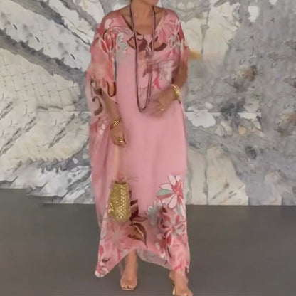 Ione™ Elegant Long Chiffon Dress with Print and V-Neck