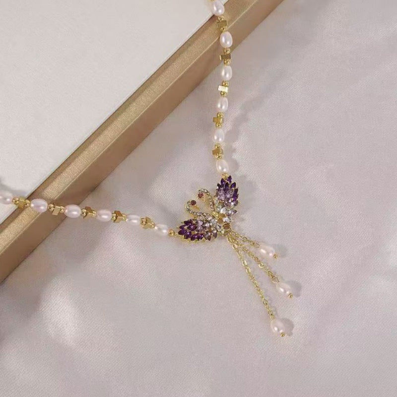 Winslow™ Necklace with Double Swan Pendant in Purple